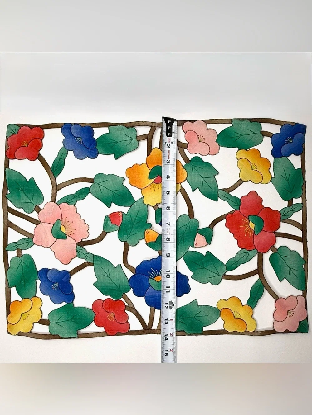 Vintage Handmade Cutwork Placemats Set 6 Dutch St Maarten Floral Applique 19x14”